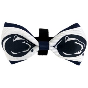 navy and white ribbons pet bow with Penn State Athletic Logos